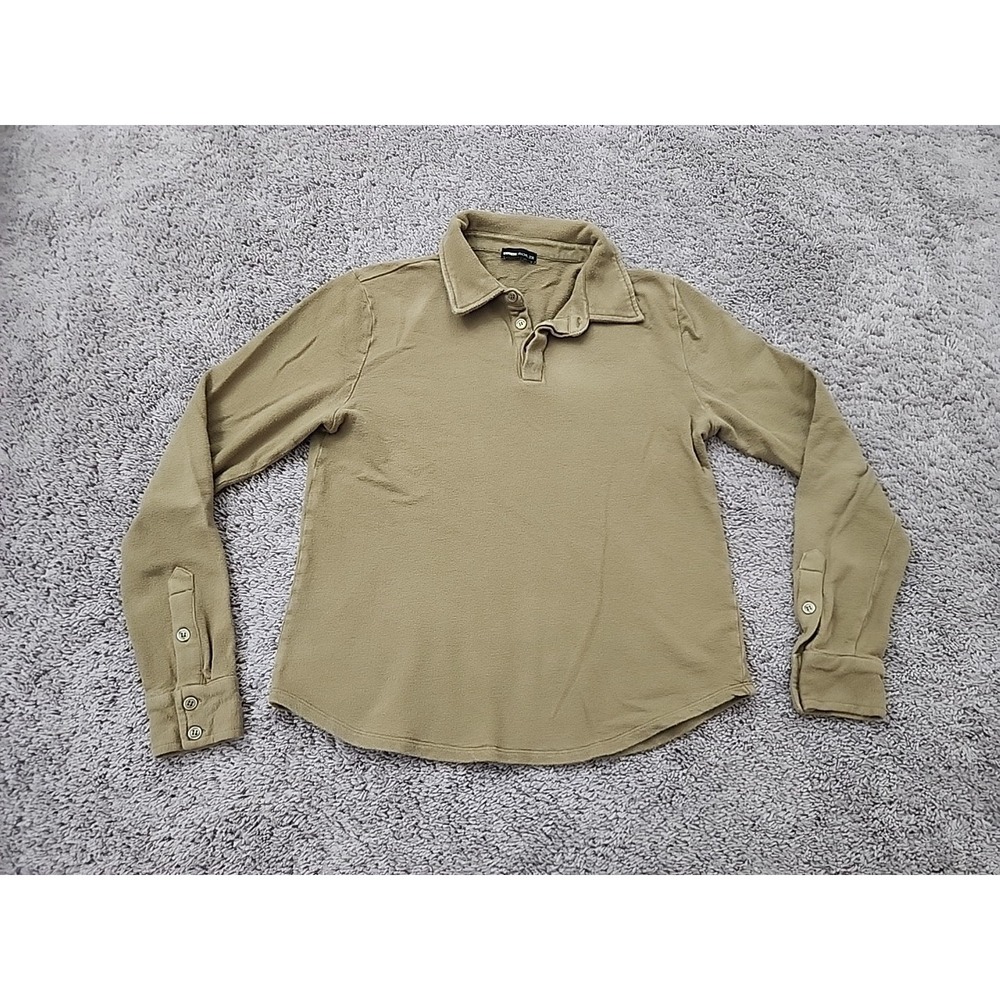 Express x Rachel Zoe Thermal Polo Shirt Womens XL Tan Long Sleeve Y2k Earthy